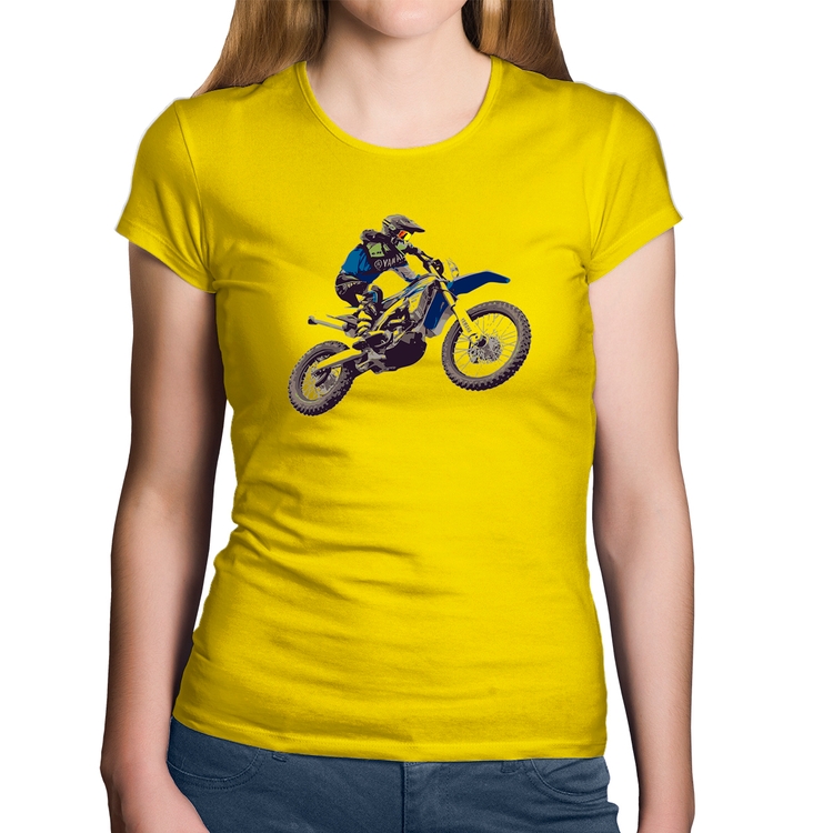 Baby Look Algodão Motocross Manobra Freestyle - Amarela