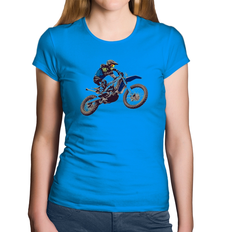 Baby Look Algodão Motocross Manobra Freestyle - Azul