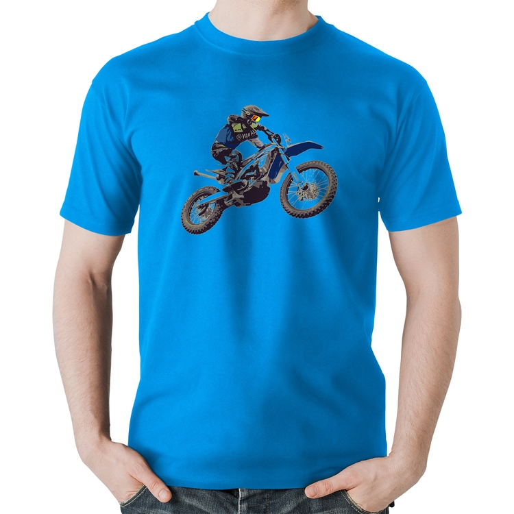 Camiseta Algodão Motocross Manobra Freestyle - Azul