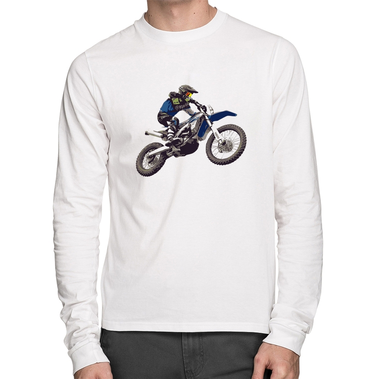 Camiseta Algodão Motocross Manobra Freestyle Manga Longa - Branca
