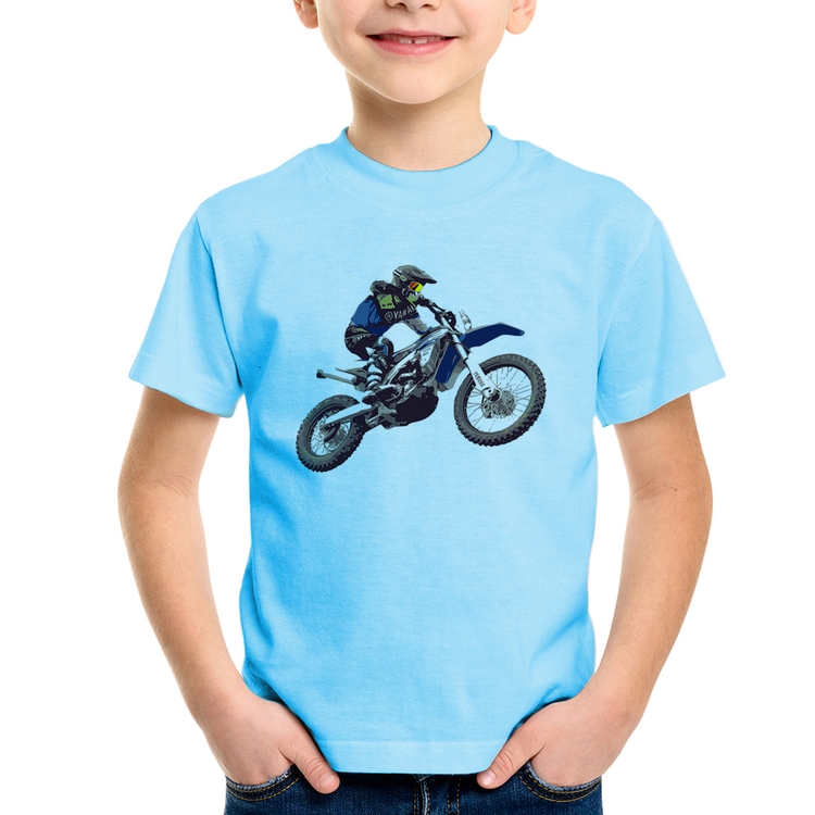 Camiseta Infantil Motocross Manobra Freestyle - Azul Bebê