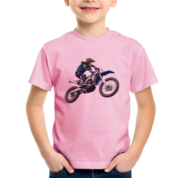 Camiseta Infantil Motocross Manobra Freestyle - Rosa Bebê