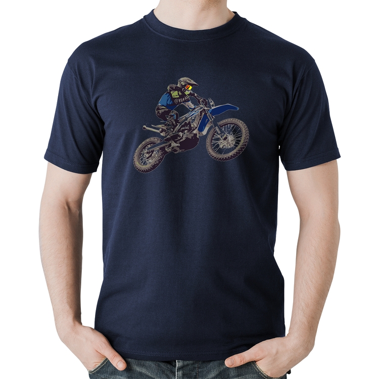 Camiseta Algodão Motocross Manobra Freestyle - Marinho