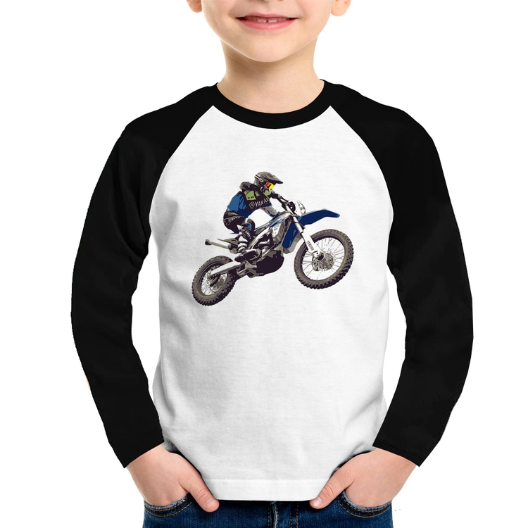 Camiseta Raglan Infantil Motocross Manobra Freestyle Manga Longa
