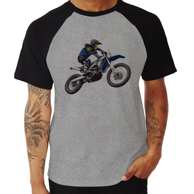 Camiseta Raglan Motocross Manobra Freestyle - Cinza/Preto