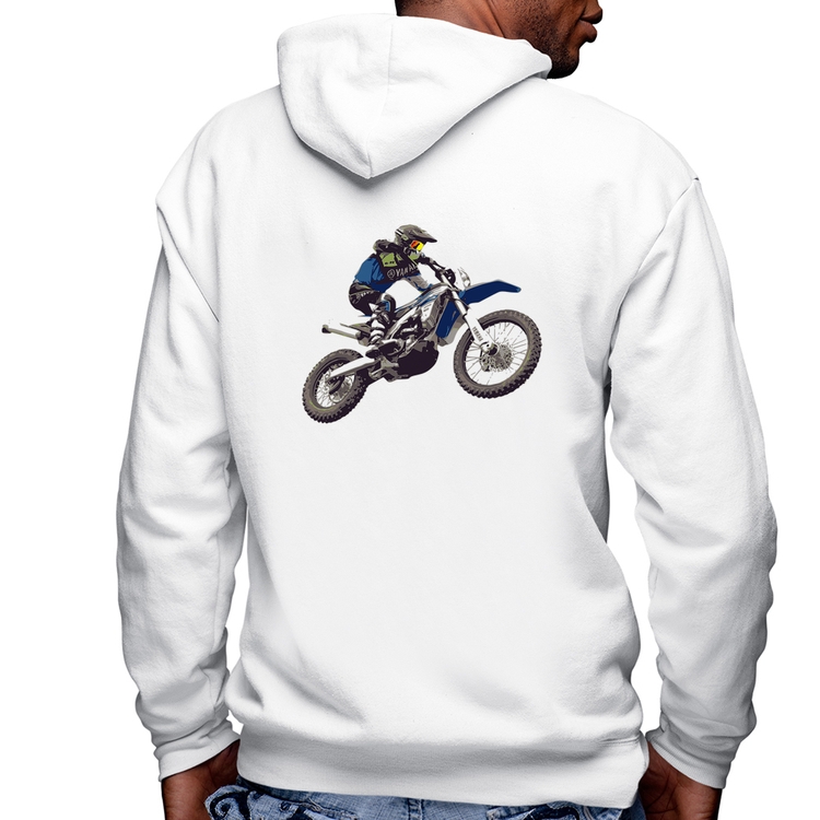 Blusa Moletom Motocross Manobra Freestyle Masculina com Capuz e Zíper - Branca