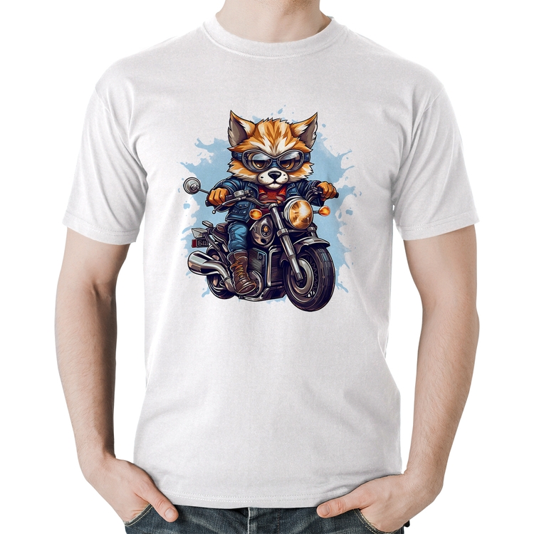Camiseta Algodão Motoqueiro Raposa - Branca