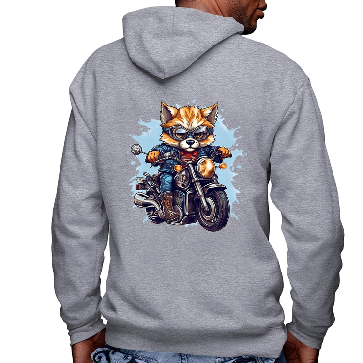 Blusa Moletom Motoqueiro Raposa Masculina com Capuz e Zíper - Mescla