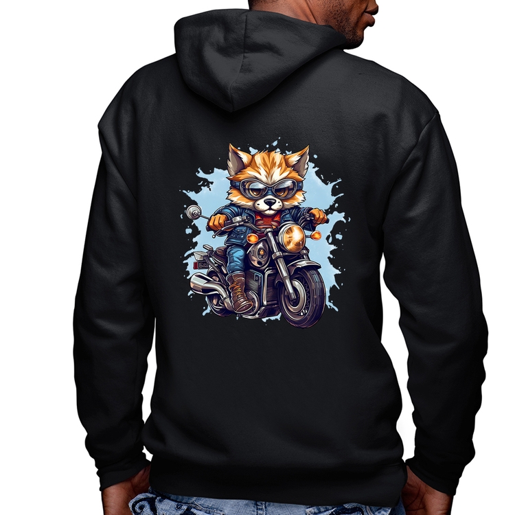 Blusa Moletom Motoqueiro Raposa Masculina com Capuz e Zíper
