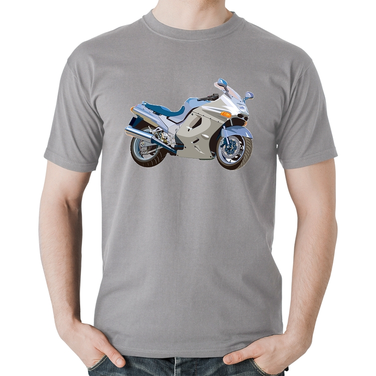 Camiseta Algodão Motorcycle - Cinza