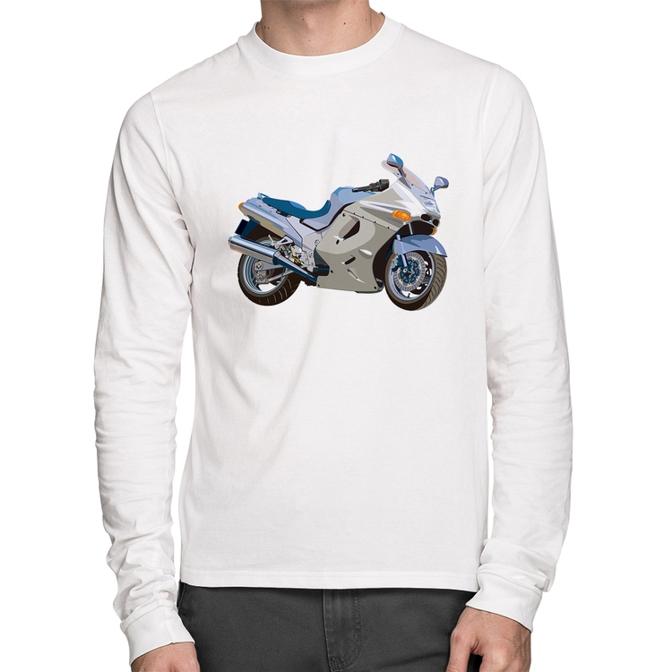 Camiseta Algodão Motorcycle Manga Longa - Branca