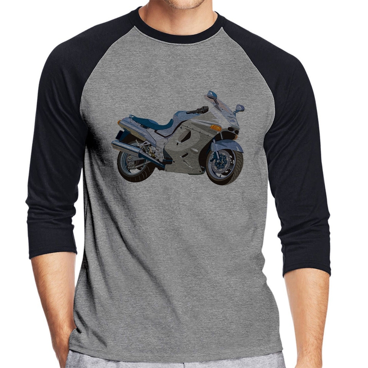 Camiseta Raglan Motorcycle Manga 3/4 - Cinza/Preto