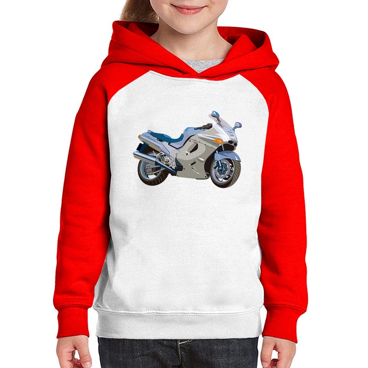 Moletom Infantil Motorcycle - Branco/Vermelho