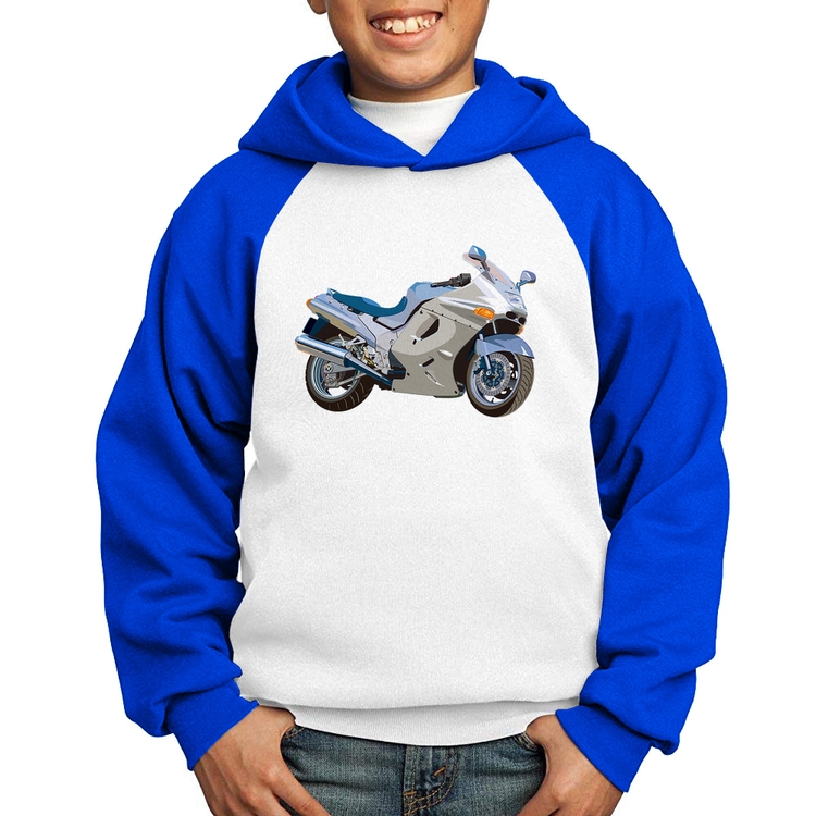 Moletom Infantil Motorcycle - Branco/Azul