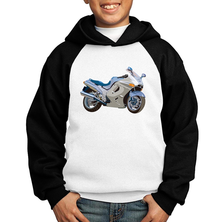 Moletom Infantil Motorcycle - Branco/Preto