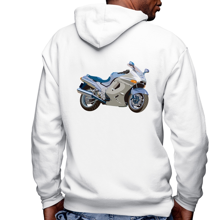Blusa Moletom Motorcycle Masculina com Capuz e Zíper - Branca