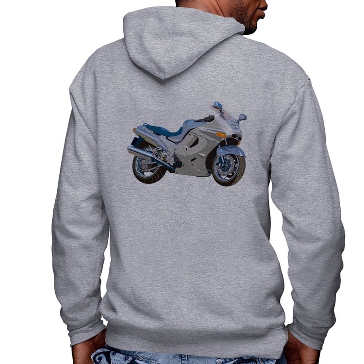 Blusa Moletom Motorcycle Masculina com Capuz e Zíper - Mescla