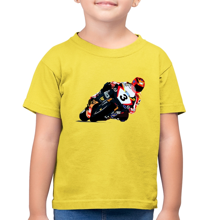 Camiseta Algodão Infantil Motorcycle Racing - Amarelo Canário