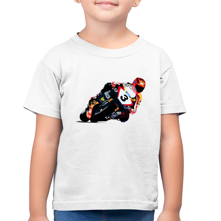 Camiseta Algodão Infantil Motorcycle Racing - Branca