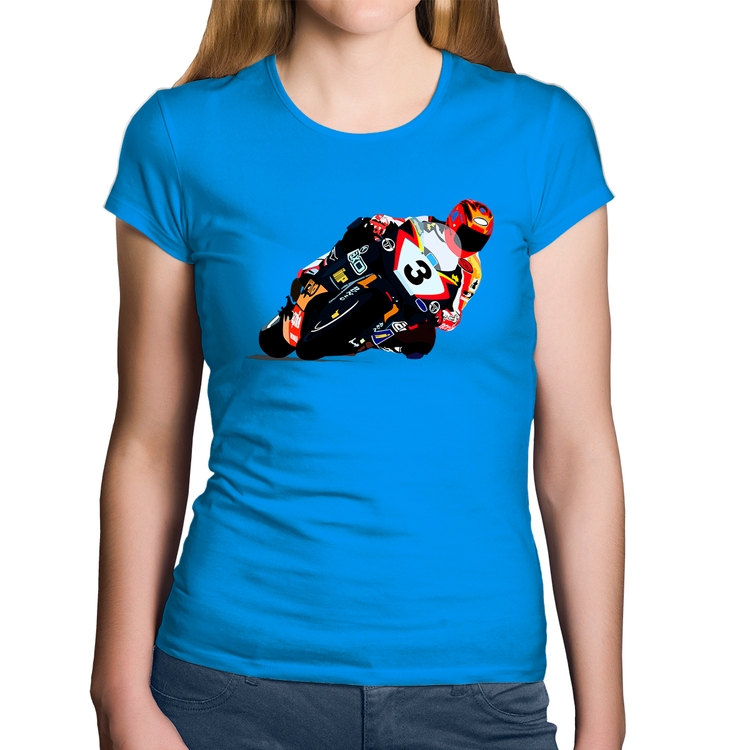 Baby Look Algodão Motorcycle Racing - Azul