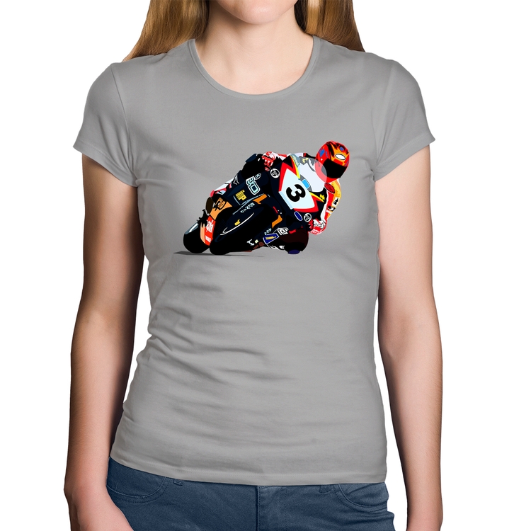 Baby Look Algodão Motorcycle Racing - Cinza