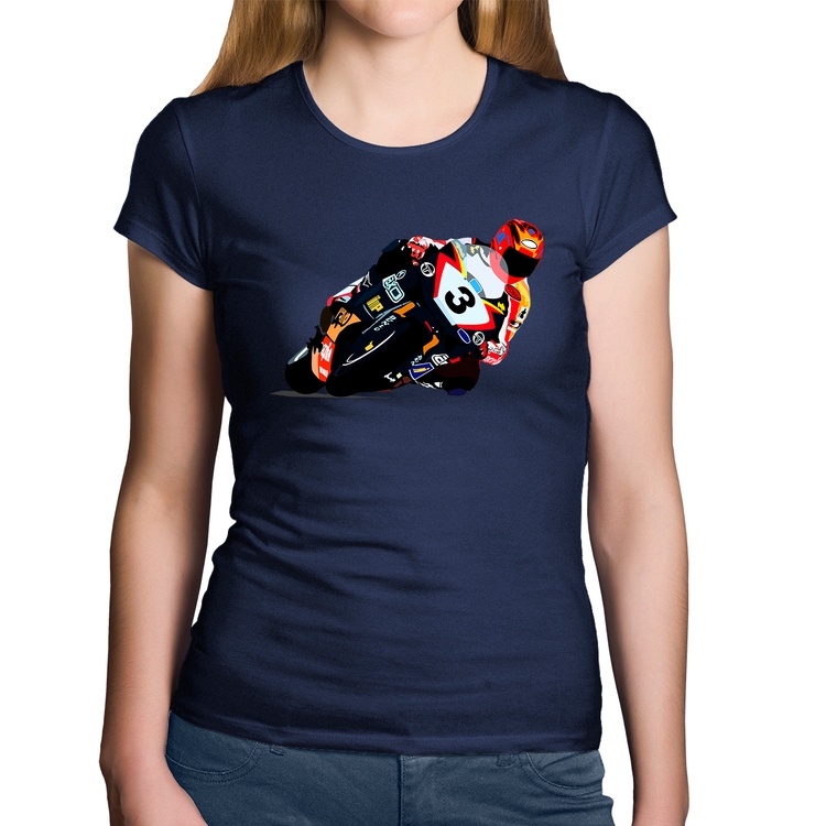 Baby Look Algodão Motorcycle Racing - Marinho