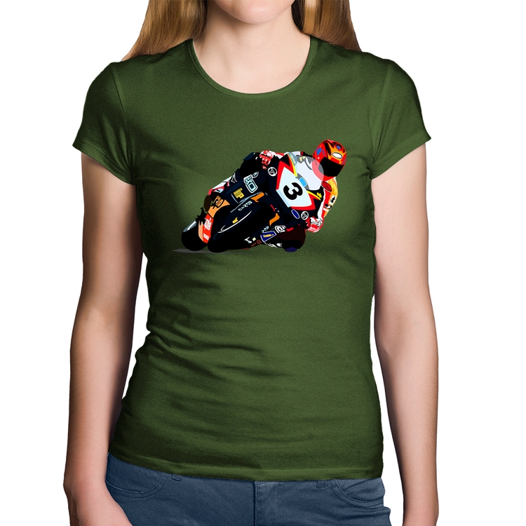 Baby Look Algodão Motorcycle Racing - Musgo