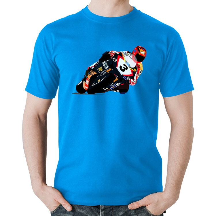 Camiseta Algodão Motorcycle Racing - Azul