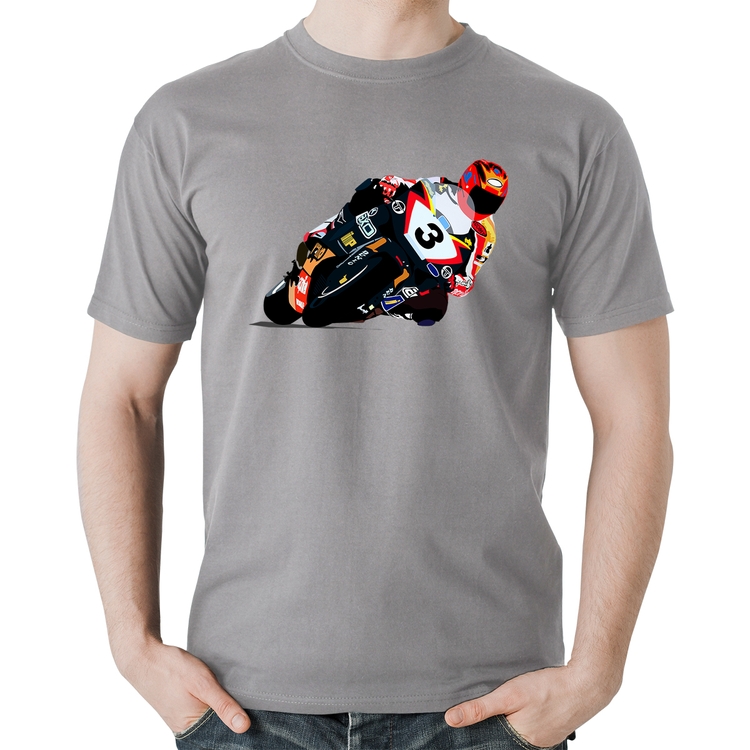 Camiseta Algodão Motorcycle Racing - Cinza