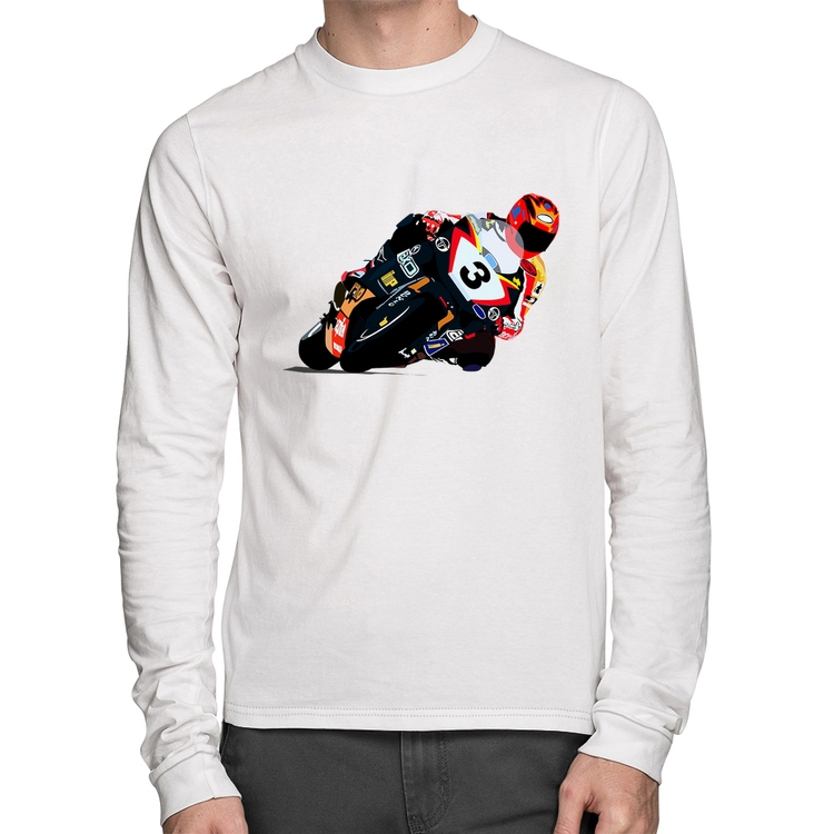 Camiseta Algodão Motorcycle Racing Manga Longa - Branca