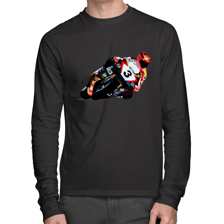 Camiseta Algodão Motorcycle Racing Manga Longa