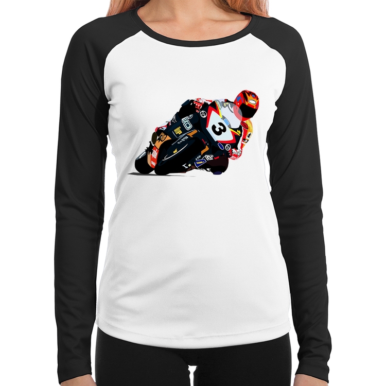 Baby Look Raglan Motorcycle Racing Manga Longa
