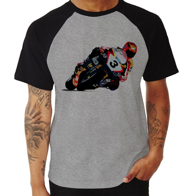 Camiseta Raglan Motorcycle Racing - Cinza/Preto