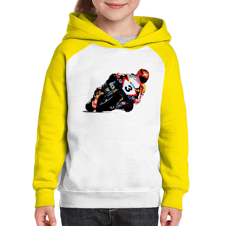 Moletom Infantil Motorcycle Racing - Branco/Amarelo