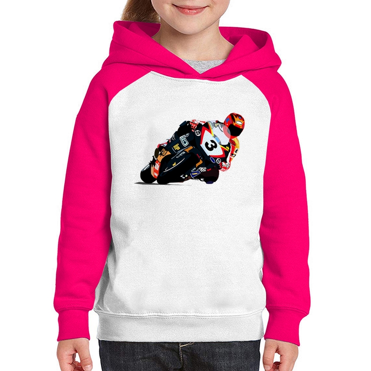 Moletom Infantil Motorcycle Racing - Branco/Rosa