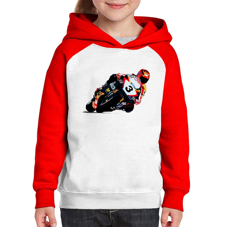 Moletom Infantil Motorcycle Racing - Branco/Vermelho