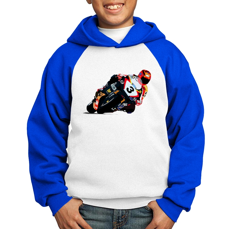Moletom Infantil Motorcycle Racing - Branco/Azul