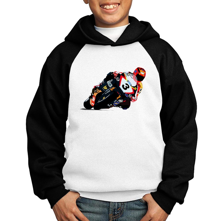 Moletom Infantil Motorcycle Racing - Branco/Preto