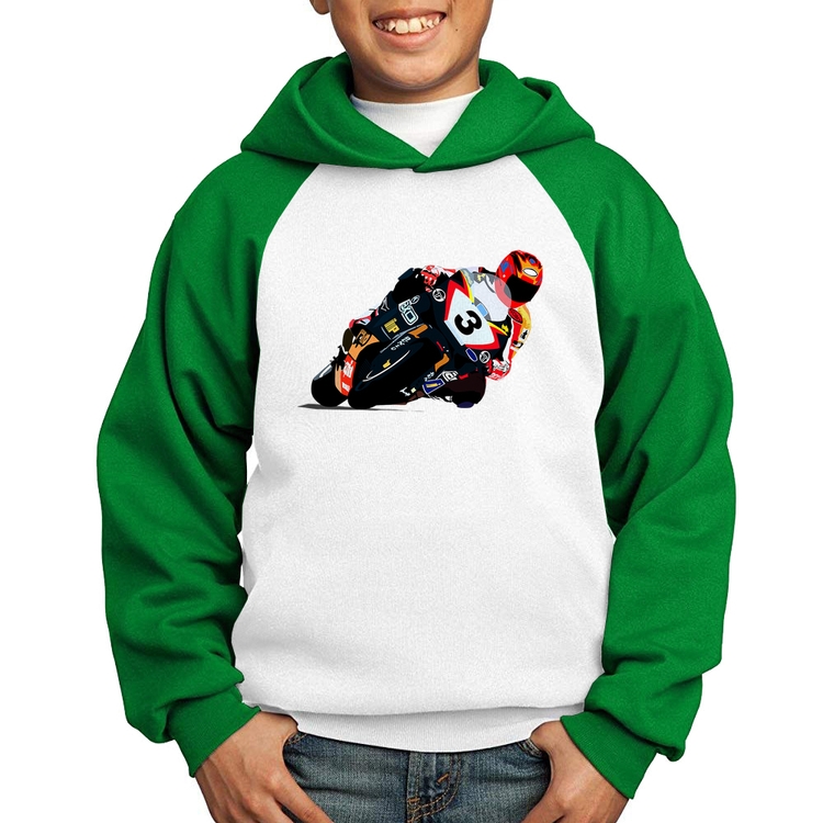 Moletom Infantil Motorcycle Racing - Branco/Verde