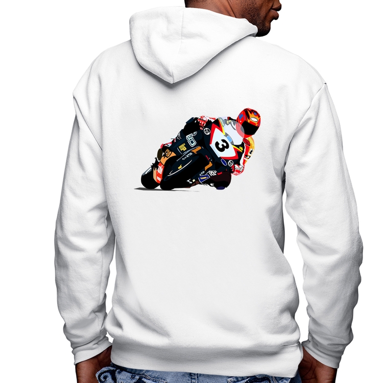 Blusa Moletom Motorcycle Racing Masculina com Capuz e Zíper - Branca