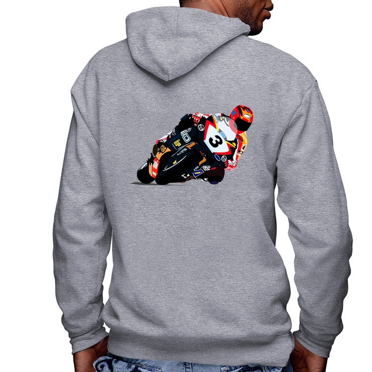 Blusa Moletom Motorcycle Racing Masculina com Capuz e Zíper - Mescla