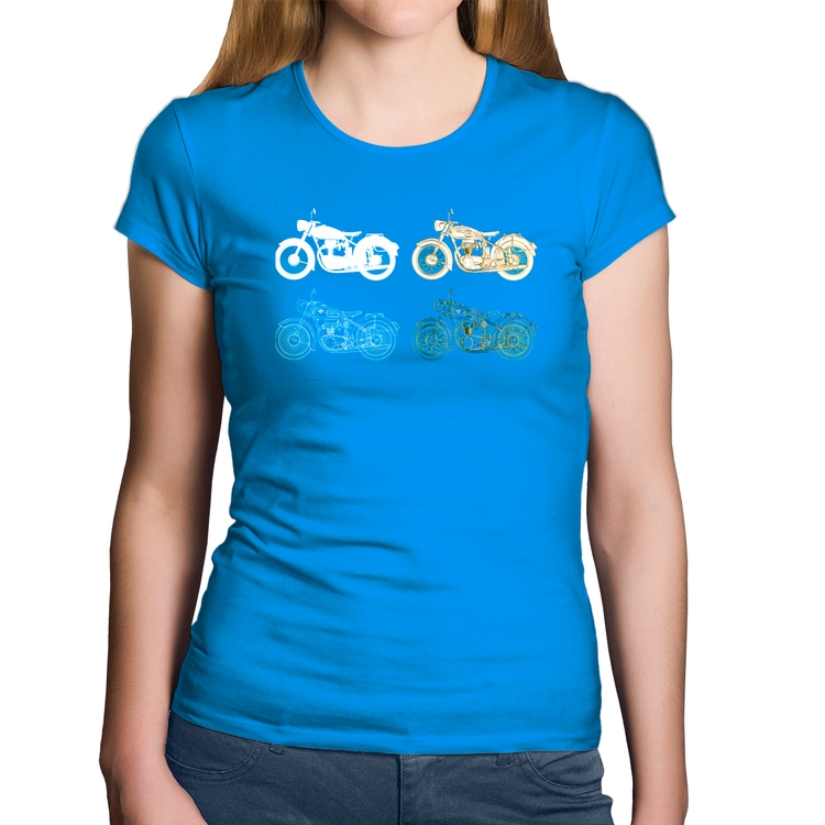 Baby Look Algodão Motorcycle Vector - Azul