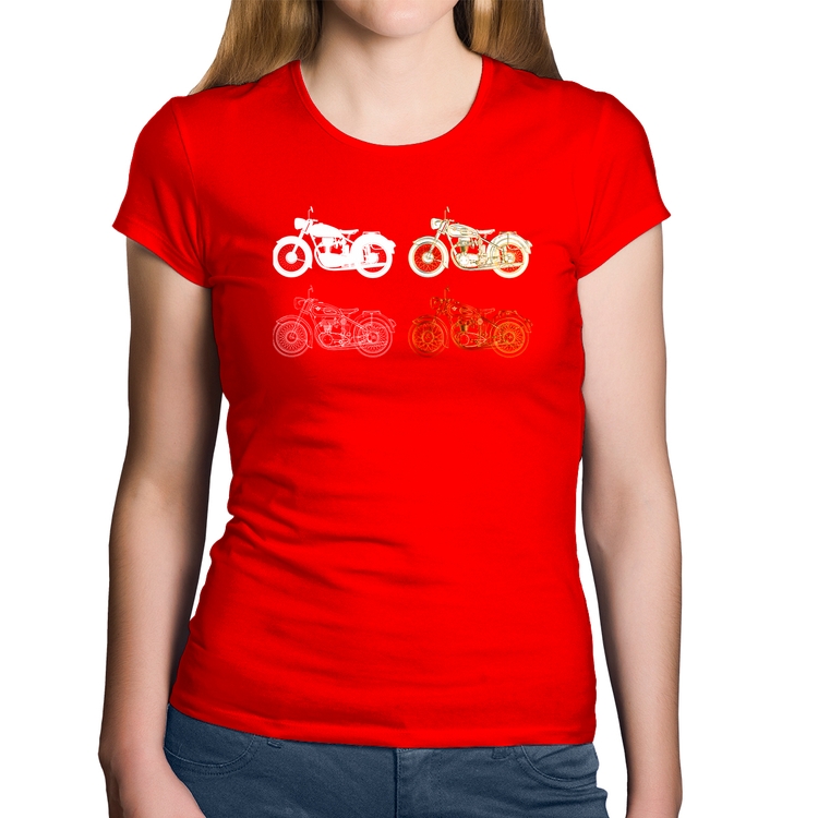 Baby Look Algodão Motorcycle Vector - Vermelha