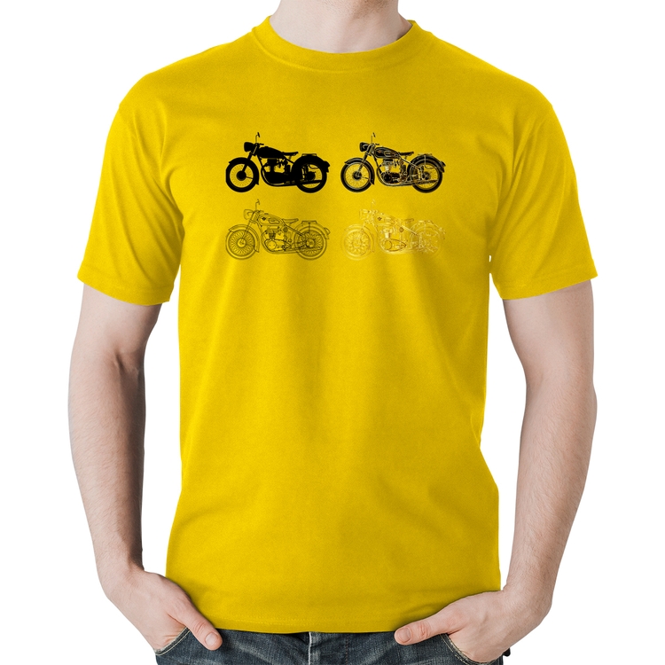 Camiseta Algodão Motorcycle Vector - Amarela