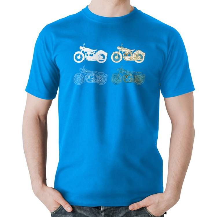 Camiseta Algodão Motorcycle Vector - Azul