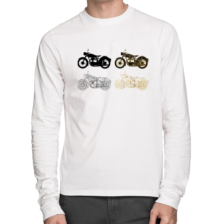 Camiseta Algodão Motorcycle Vector Manga Longa - Branca