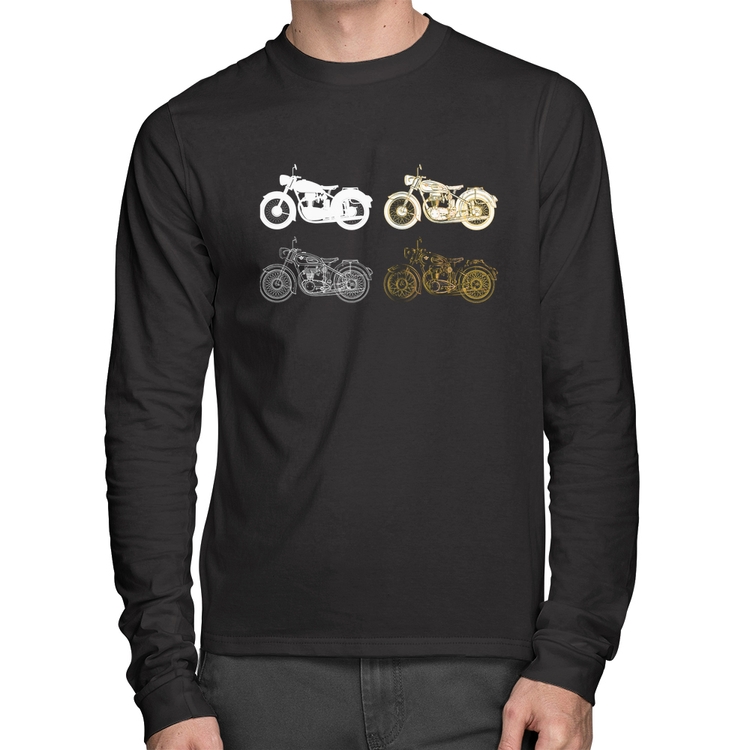 Camiseta Algodão Motorcycle Vector Manga Longa