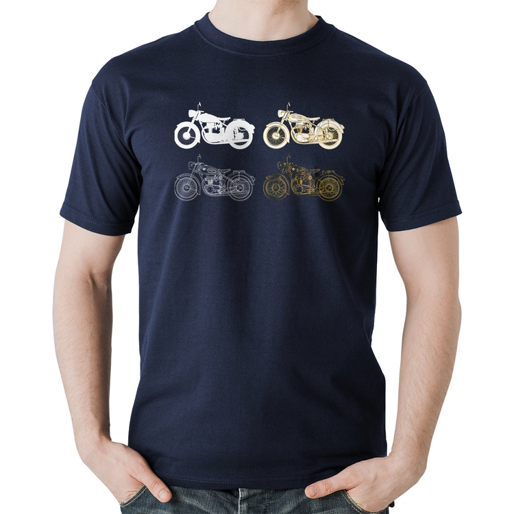 Camiseta Algodão Motorcycle Vector - Marinho