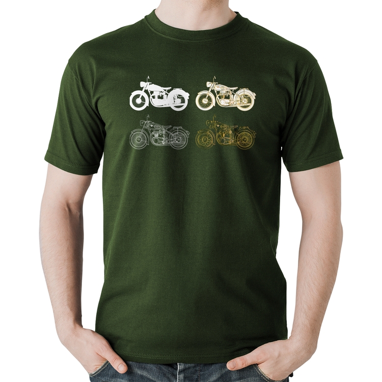 Camiseta Algodão Motorcycle Vector - Musgo