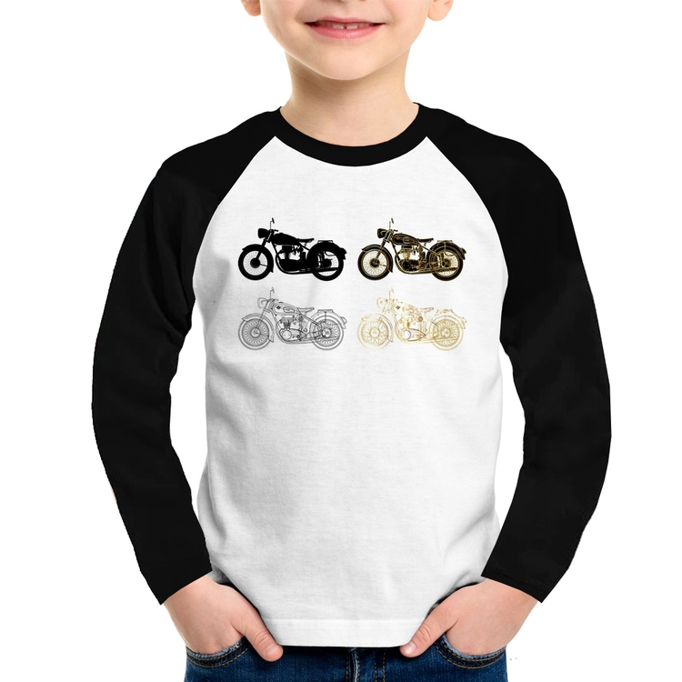 Camiseta Raglan Infantil Motorcycle Vector Manga Longa